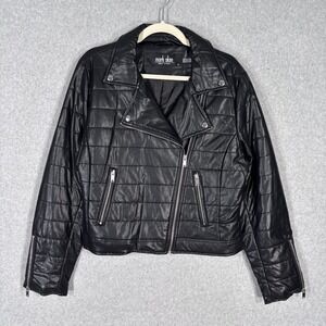 Mark‎ Alan Faux Leather Puffer Moto Jacket Large Quilted Rockabilly Rave Sporty